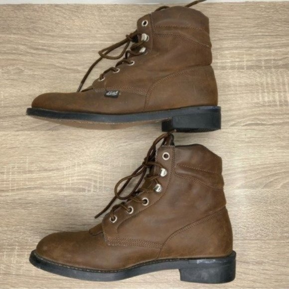 Justin Basics Brown Leather Ankle Boots Size 6.5 - Picture 6 of 9
